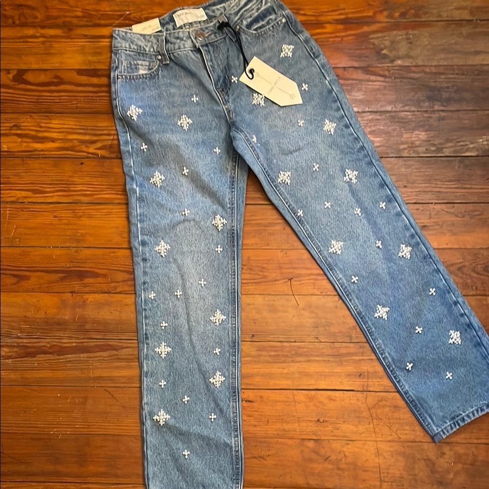 Pearl Embellished Jeans, Size 00/22